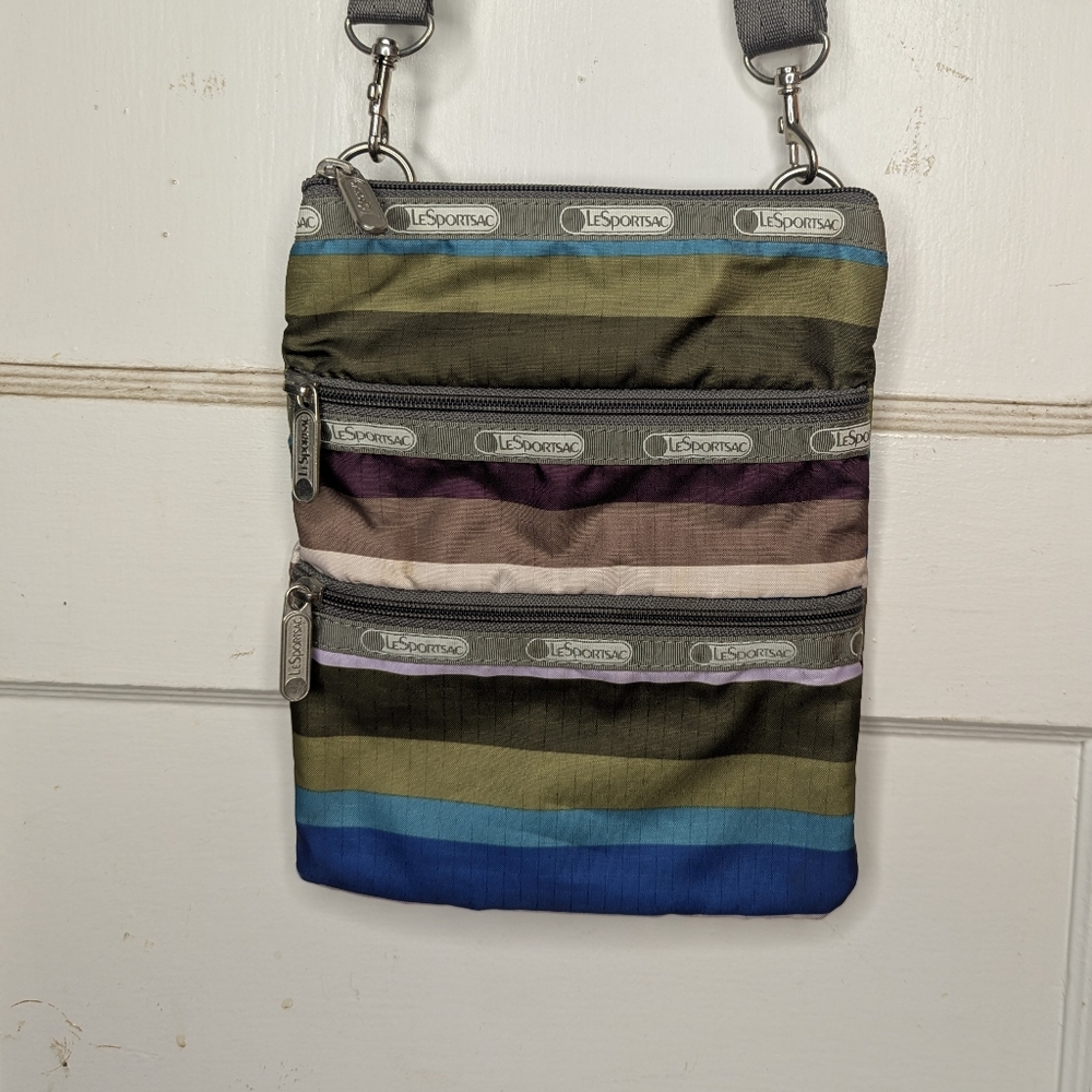 Le Sportsac Madison Multicolor Stripe 3 Zip Small Crossbody Bag